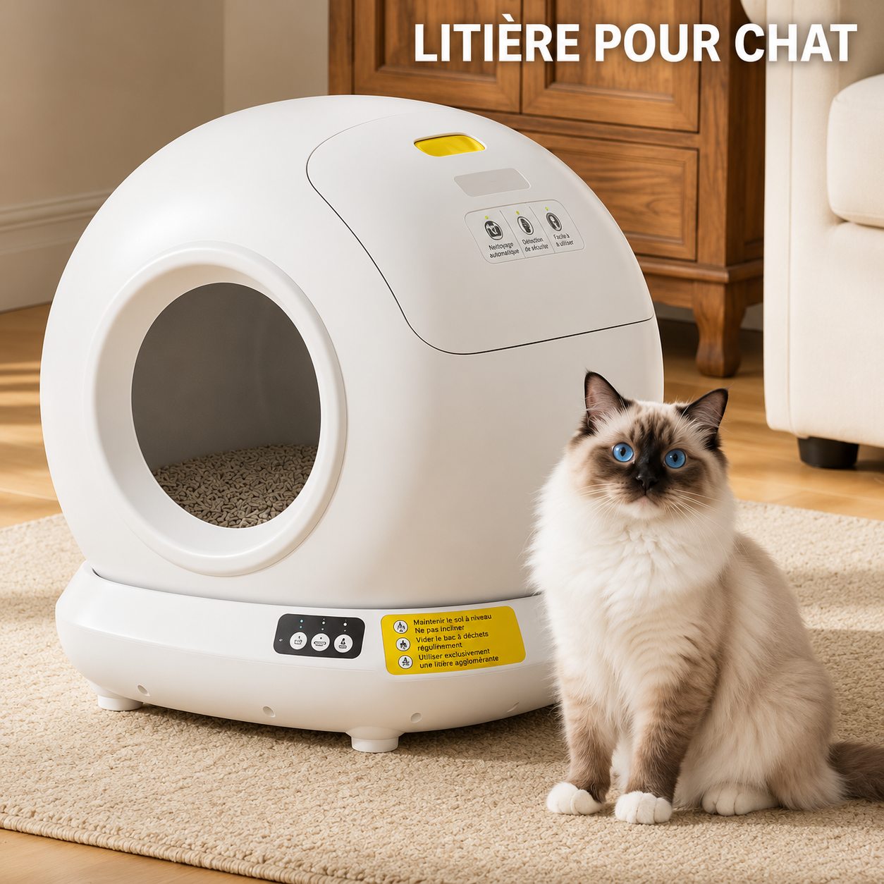 Litière Automatique Intelligente XL 78L pour Chat – Auto-Nettoyante, Connectée via Application, Design Fermé Premium