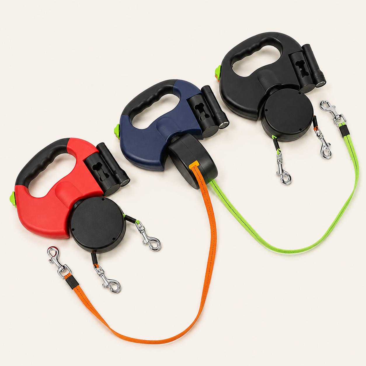 Laisse Double Rétractable Lumineuse pour Deux Chiens – Anti-Enchevêtrement