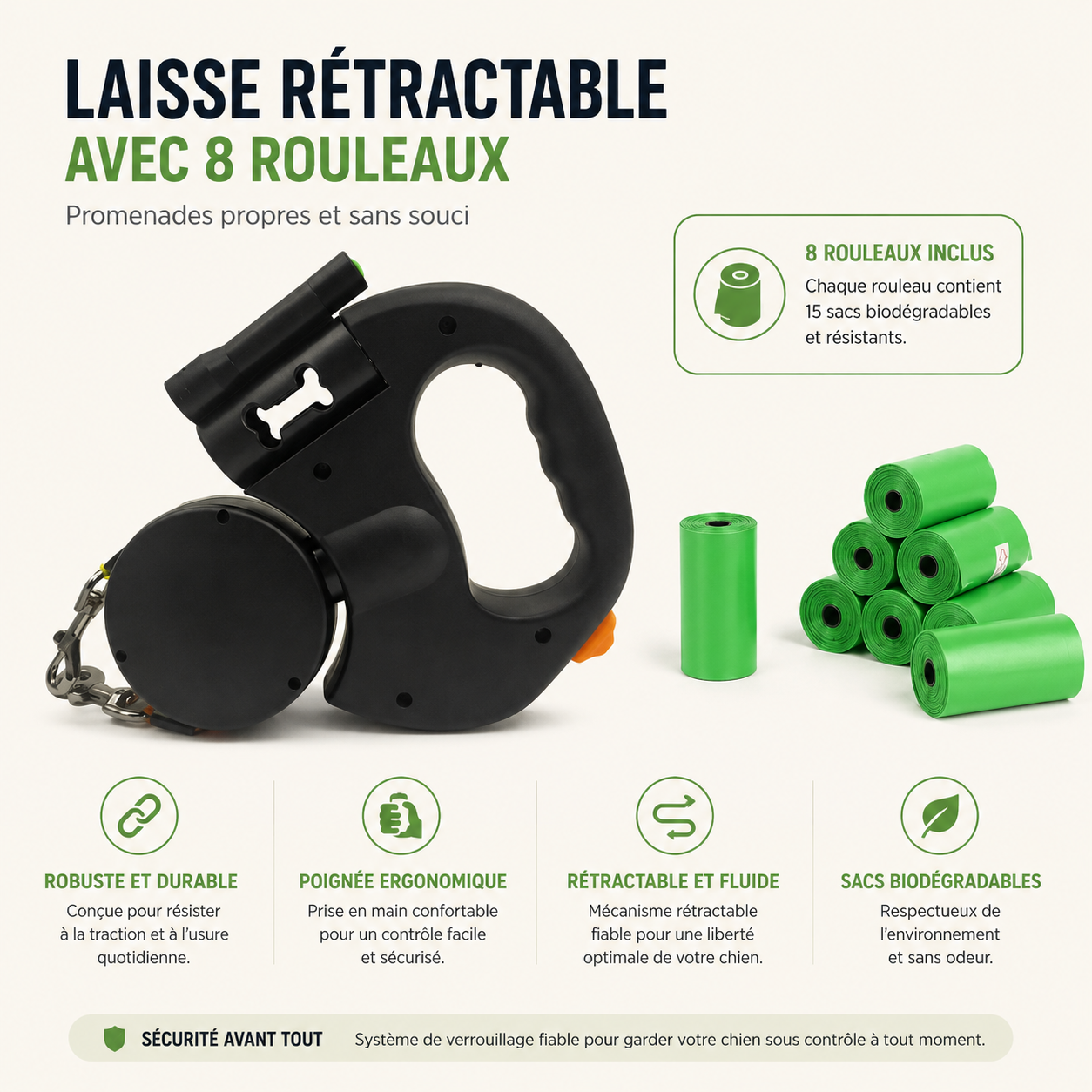 Laisse Double Rétractable Lumineuse pour Deux Chiens – Anti-Enchevêtrement