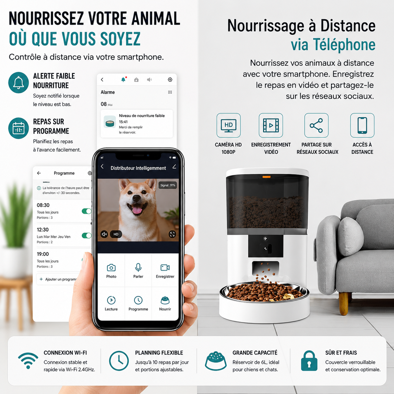 Distributeur Automatique Connecté avec Caméra Orientable pour Chien & Chat
