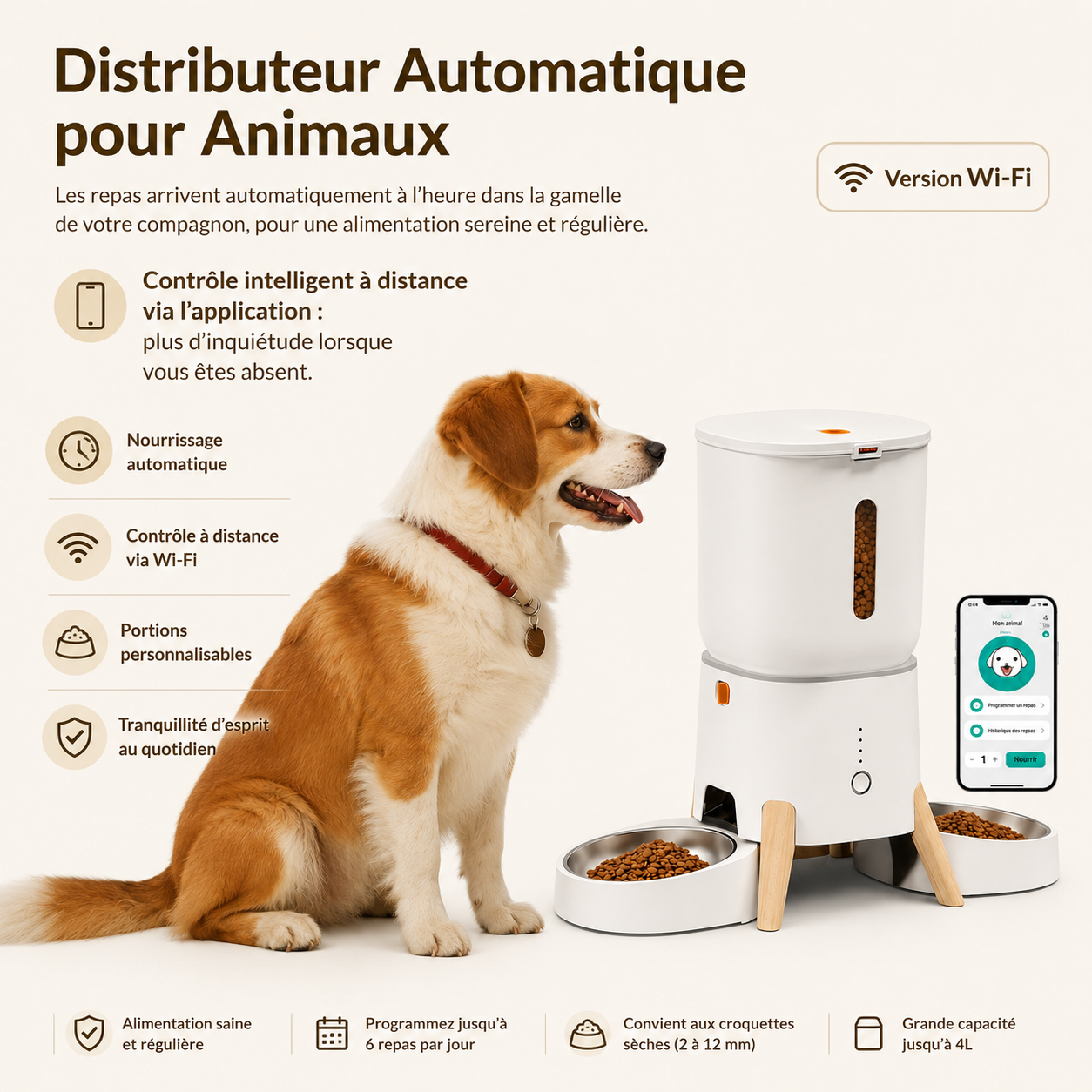 Distributeur Automatique de Croquettes Connecté 5L – Contrôle à Distance par Application