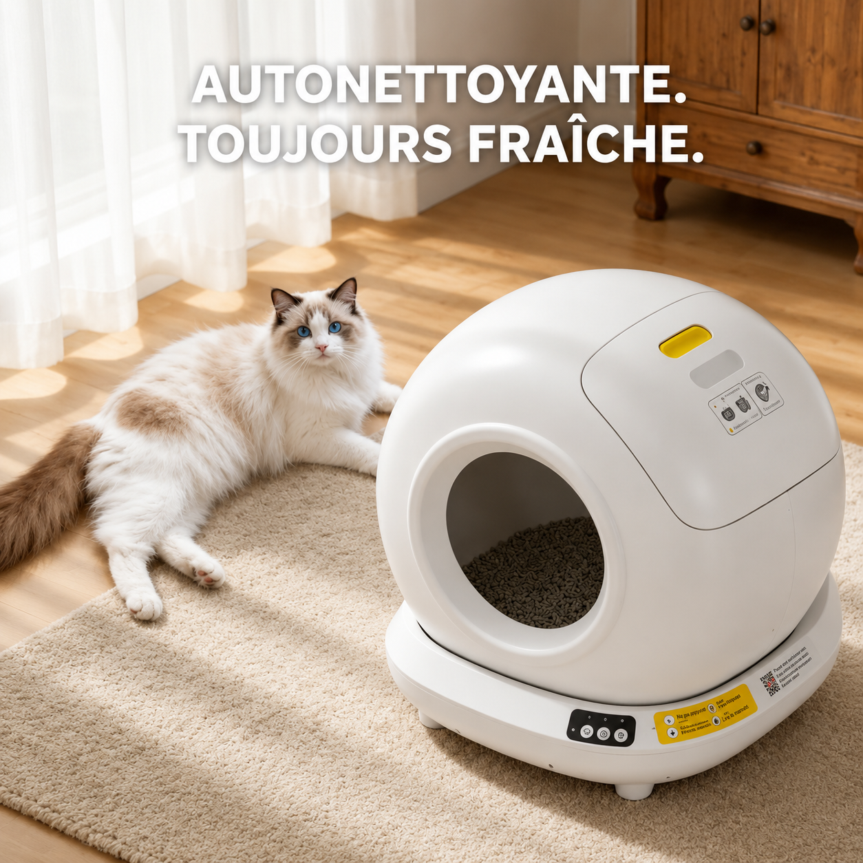 Litière Automatique Intelligente XL 78L pour Chat – Auto-Nettoyante, Connectée via Application, Design Fermé Premium