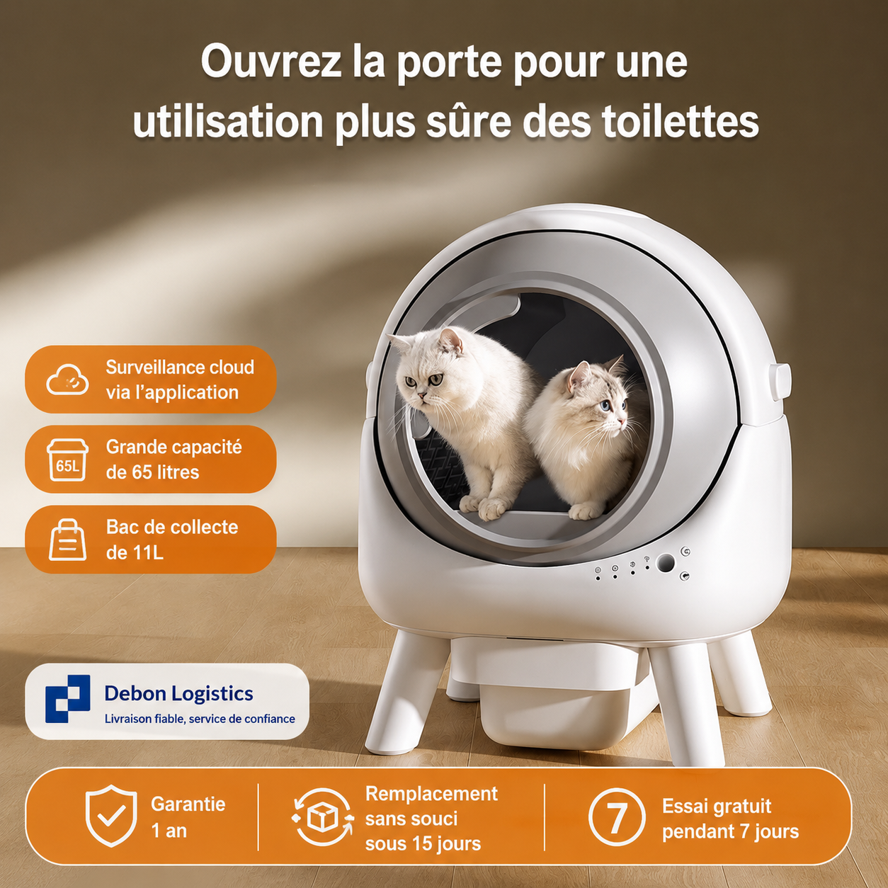 Litière Intelligente Fermée pour Chat