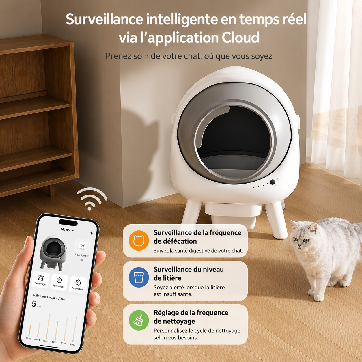 Litière Intelligente Fermée pour Chat