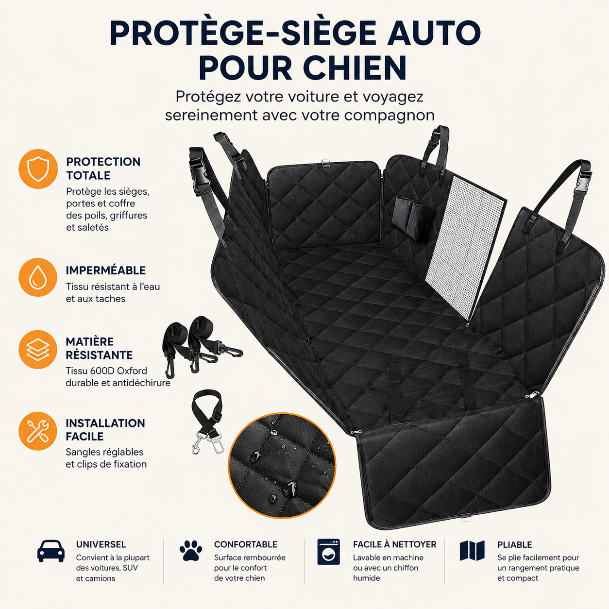 Housse de Siège Arrière pour Chien avec Filet de Vue